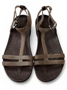 Crocs Sexi Sandals Jelly Gladiator Women's Shoe Size 8 Brownish Green Beachy Y2K